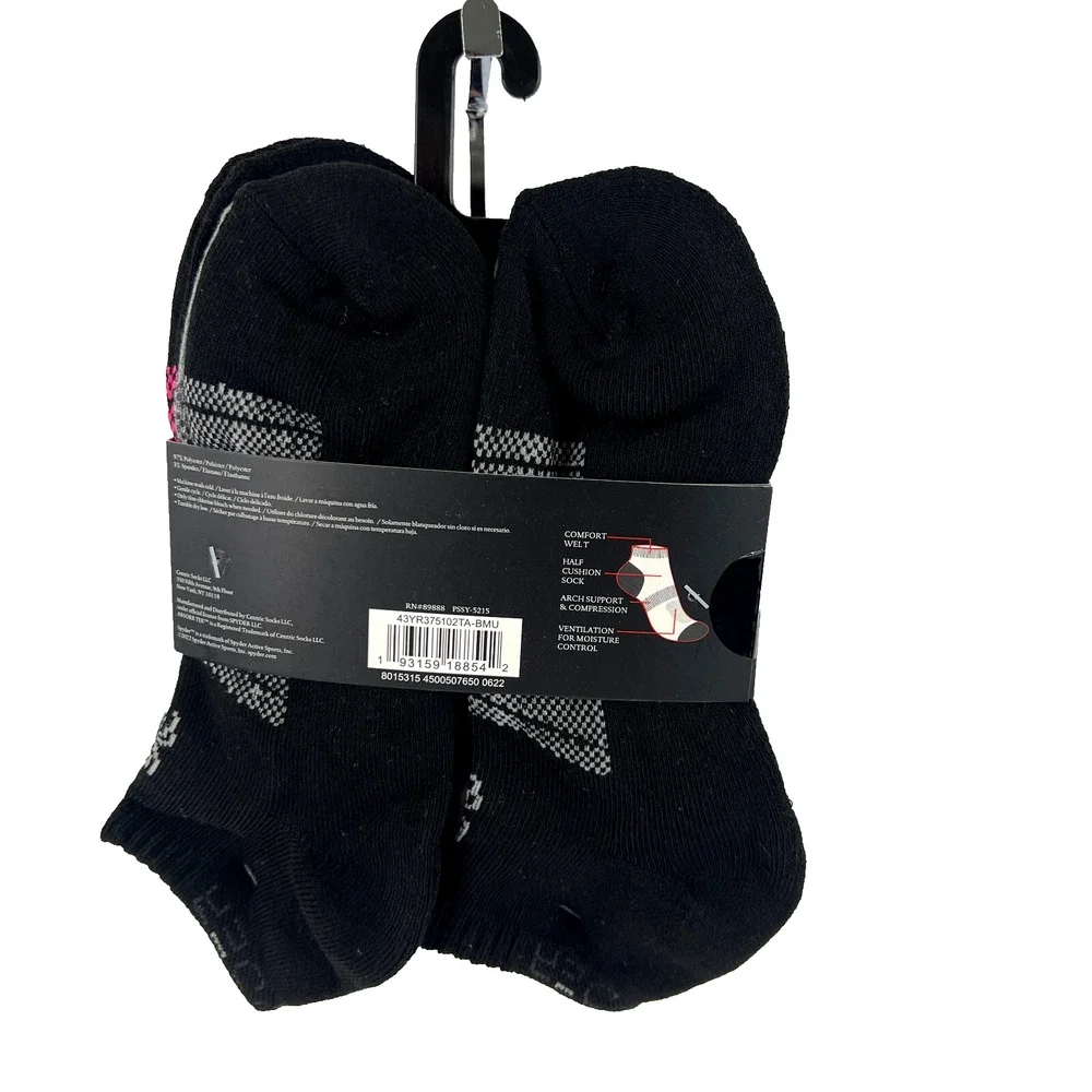 Spyder Women Visible Tech Half Cushion Low-Cut Socks 5 Pairs Black White Gray